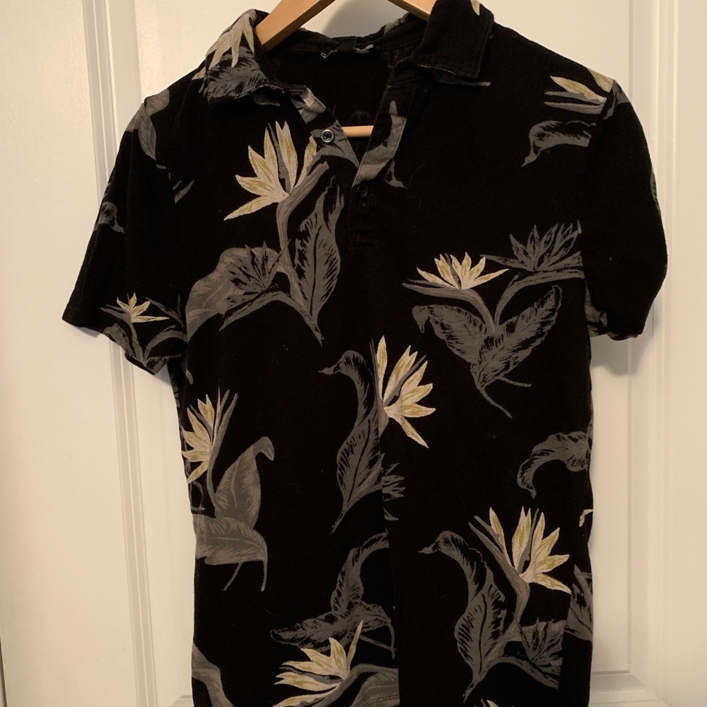 Black birds of paradise print polo men xs